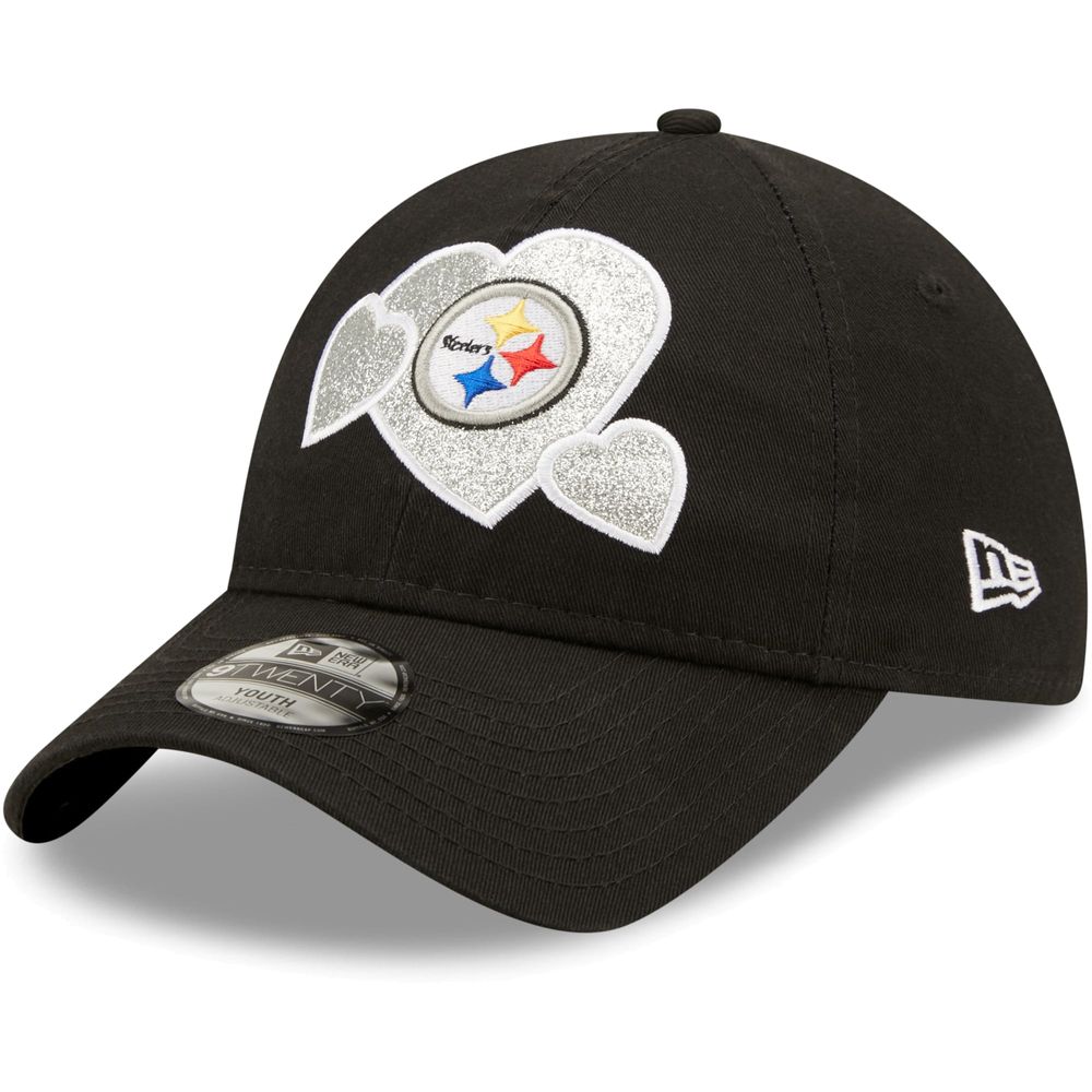 Girls Toddler New Era Black Pittsburgh Steelers Hearts 9TWENTY Adjustable Hat