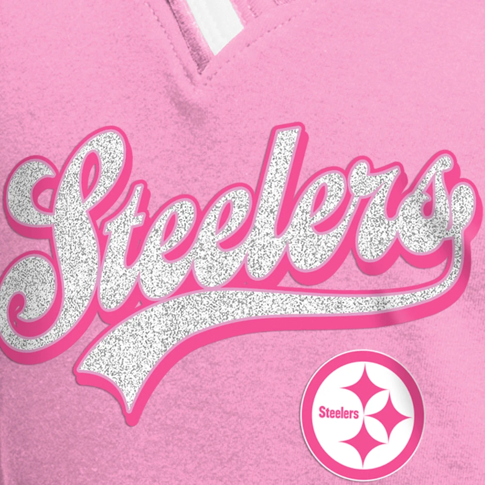 T-shirt à col en V raglan rose pour fille New Era des Pittsburgh Steelers Mommy & Me Multiplier