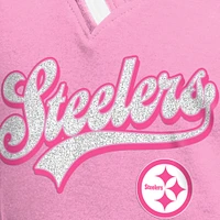T-shirt à col en V raglan rose pour fille New Era des Pittsburgh Steelers Mommy & Me Multiplier