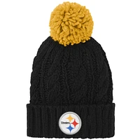 Girls Youth Black Pittsburgh Steelers Team Cable Cuffed Knit Hat with Pom