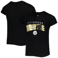 Pittsburgh Steelers Girls' Sequin V-Neck Short Sleeve T-Shirt