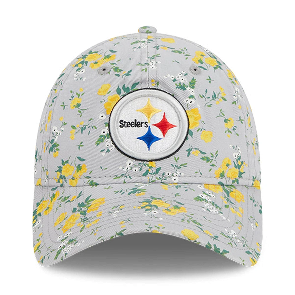 Girls Youth New Era Gray Pittsburgh Steelers Bouquet 9TWENTY Adjustable Hat