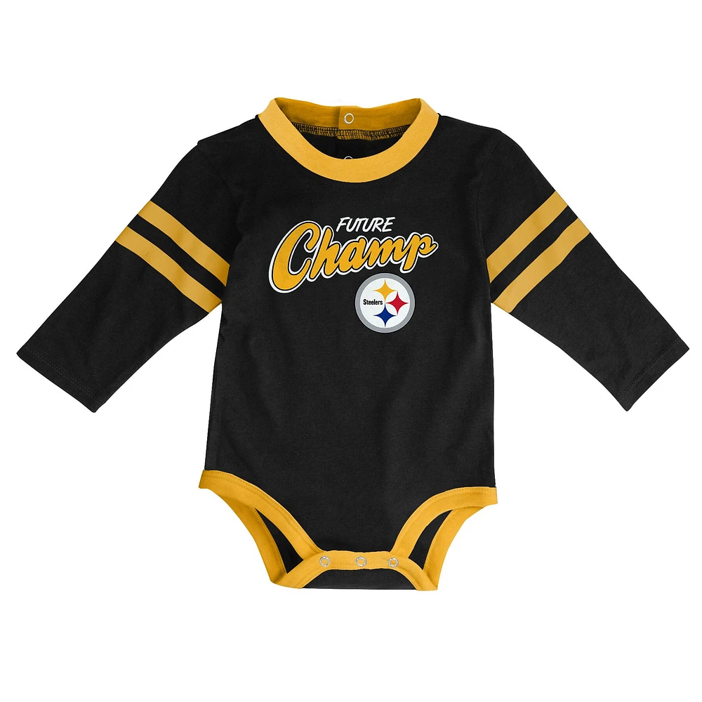 Infant Black/Gold Pittsburgh Steelers Little Kicker - Long Sleeve Bodysuit & Pants Set