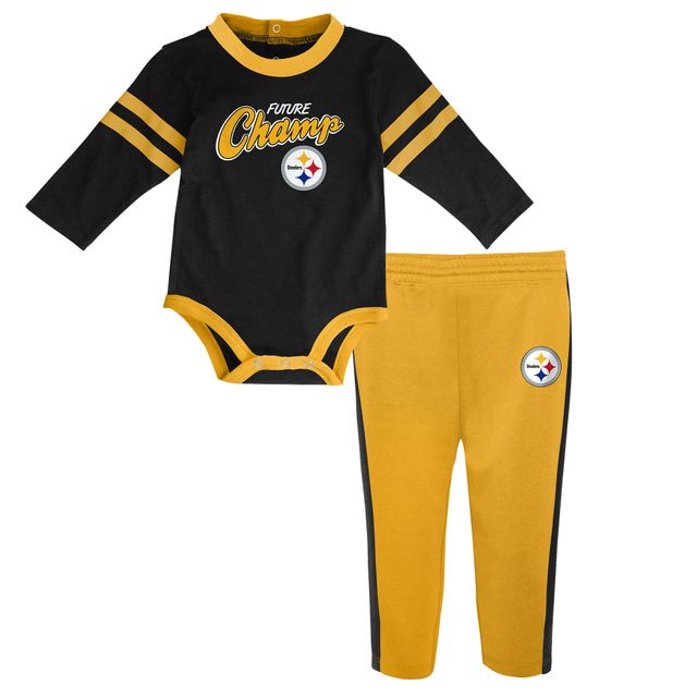 Little Kicker des Steelers de Pittsburgh pour bébé noir/or - Ensemble body et pantalon à manches longues