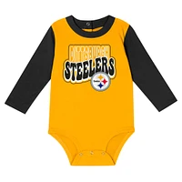 Infant Black Pittsburgh Steelers Double Up Long Sleeve Bodysuit and Pants Set