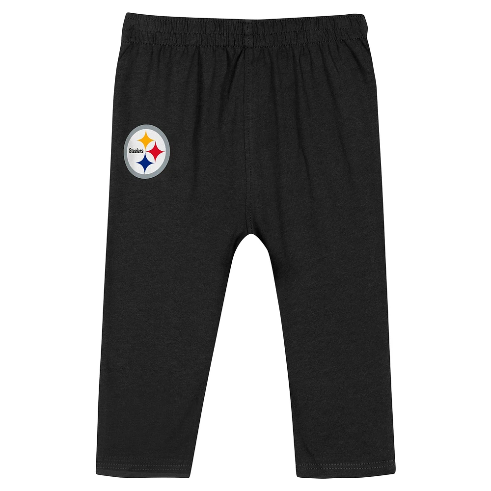 Infant Black Pittsburgh Steelers Double Up Long Sleeve Bodysuit and Pants Set