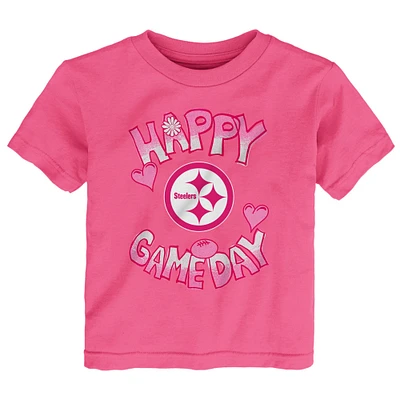 T-shirt rose pour bébé avec inscription Happy Gameday des Pittsburgh Steelers