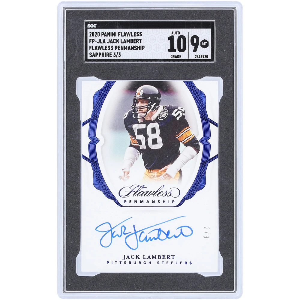 Jack Lambert Pittsburgh Steelers Autographed 2020 Panini Flawless Sapphire #FP-JLA #3/3 SGC Authenticated 9/10 Card
