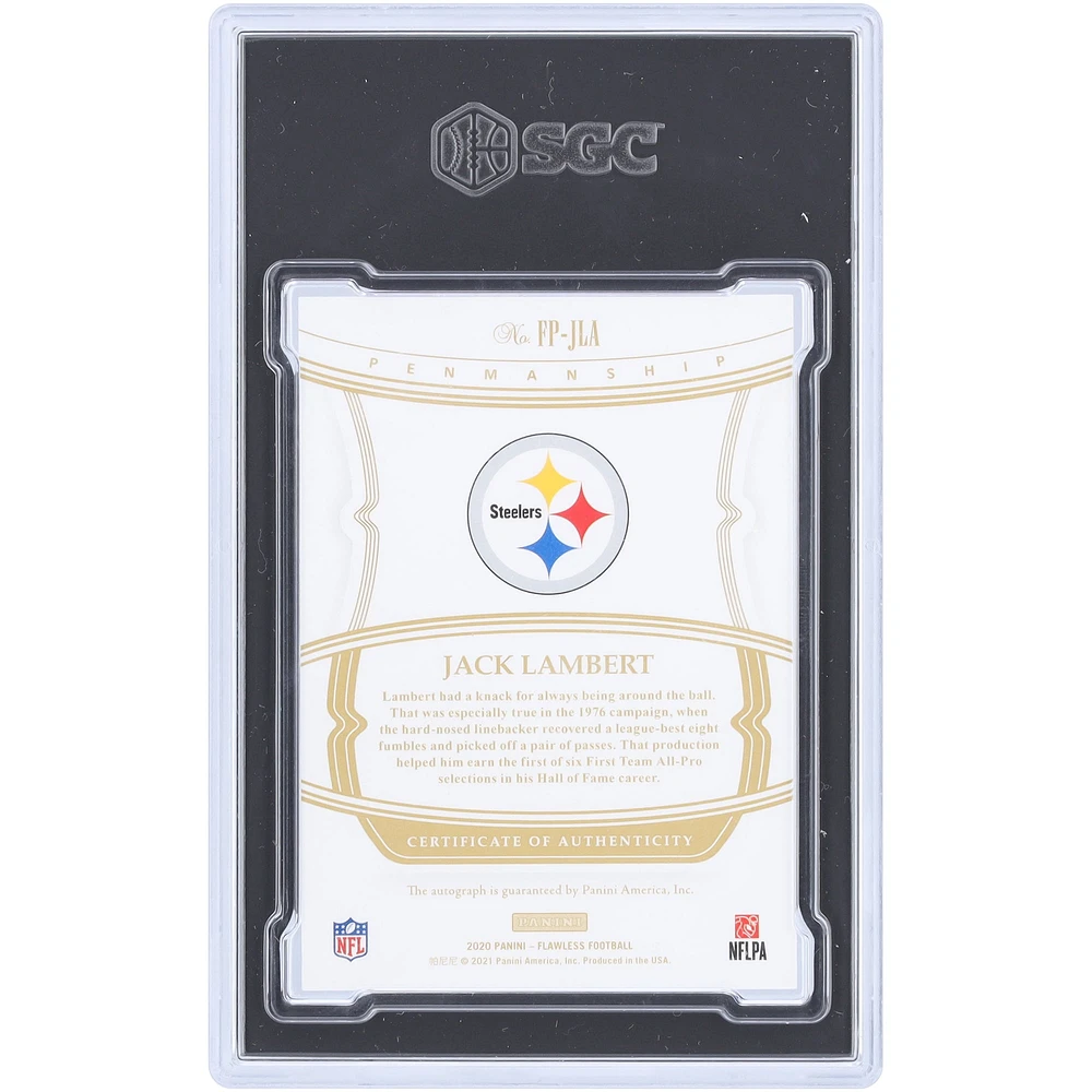 Jack Lambert Pittsburgh Steelers Autographed 2020 Panini Flawless Sapphire #FP-JLA #3/3 SGC Authenticated 9/10 Card