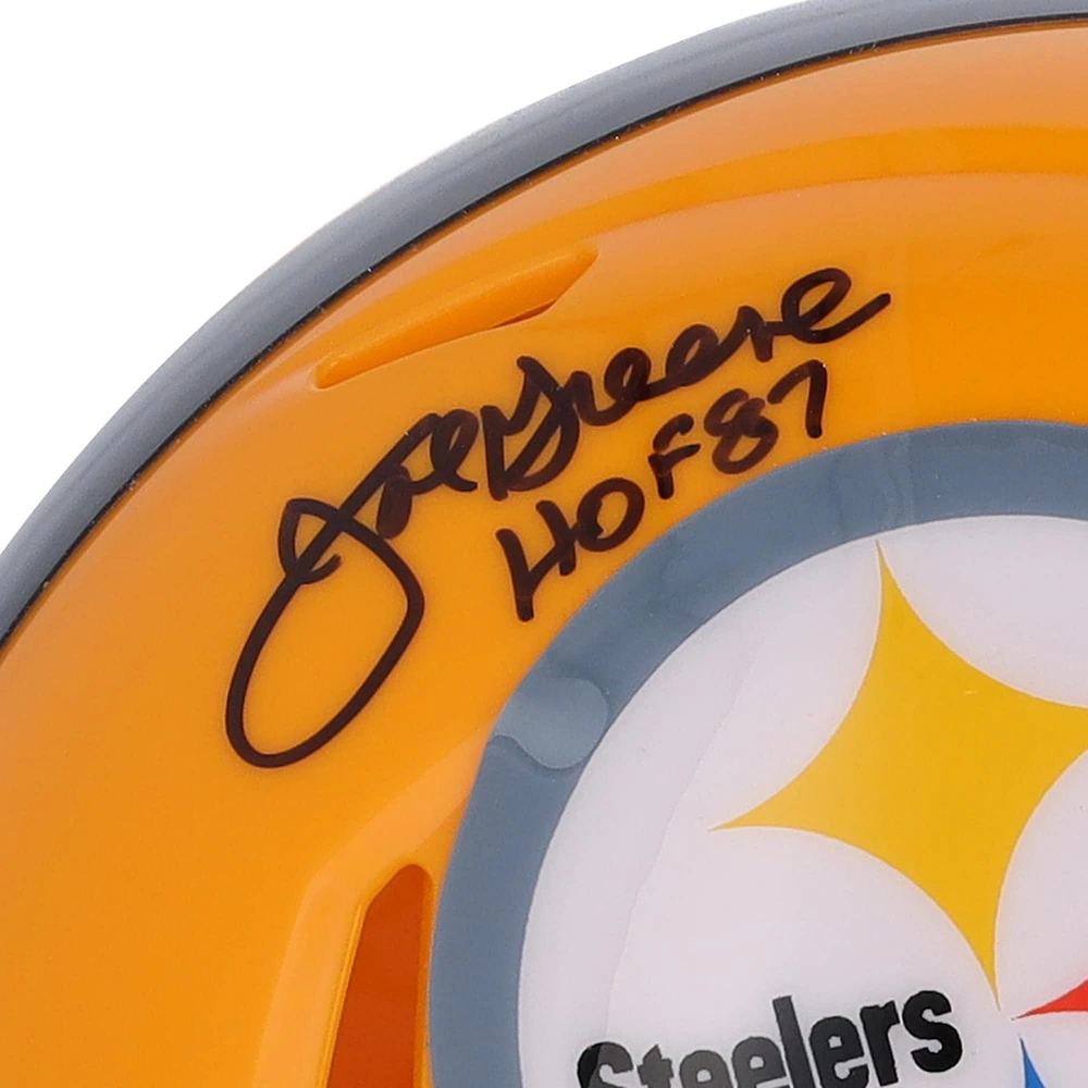 Joe Greene Pittsburgh Steelers Autographed Fanatics Authentic Riddell Gold Throwback Speed Mini Helmet with "HOF 87" Inscription