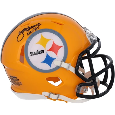 Joe Greene Pittsburgh Steelers Autographed Fanatics Authentic Riddell Gold Throwback Speed Mini Helmet with "HOF 87" Inscription