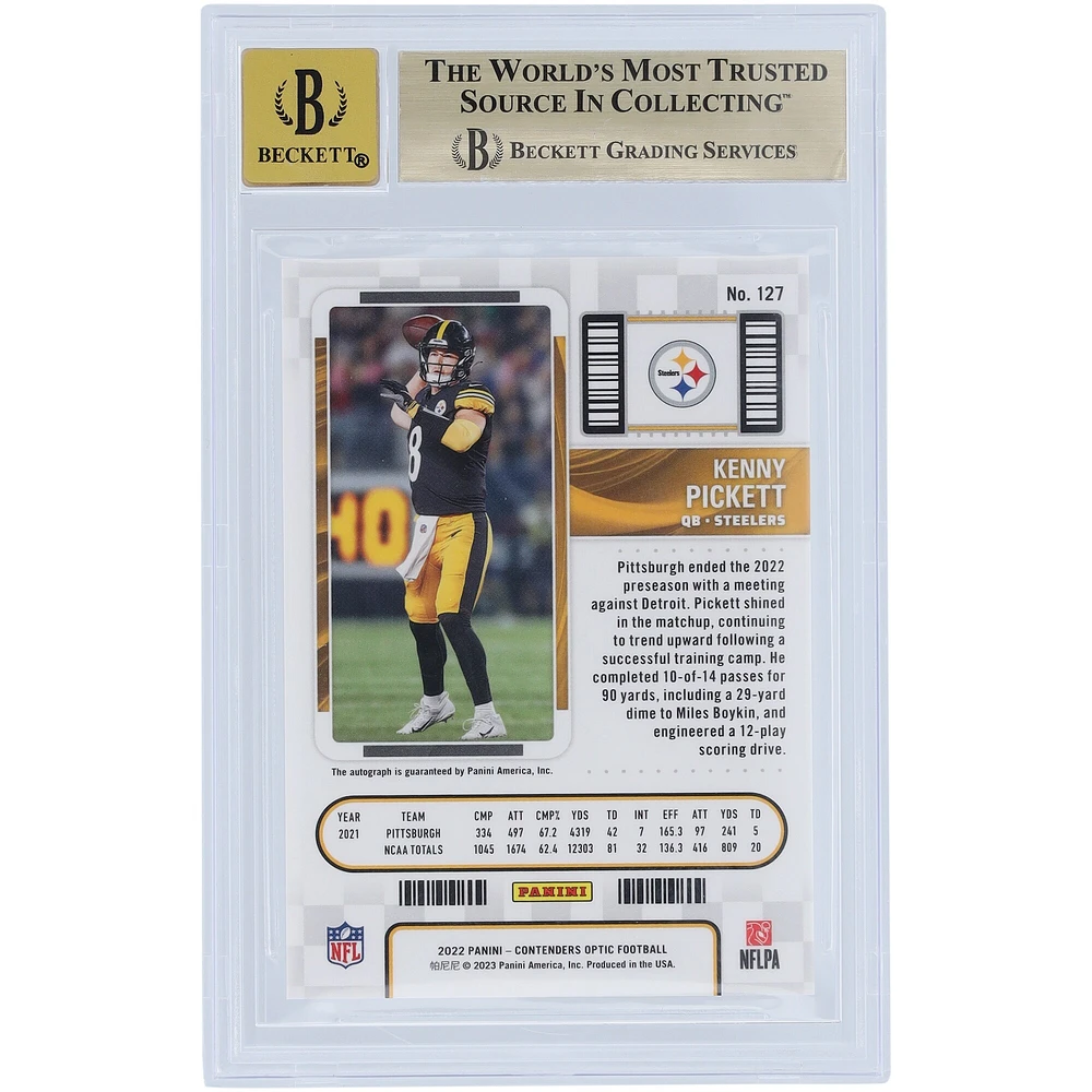 Carte de recrue authentifiée 9,5/10 Panini Contenders Optic #127 BGS autographiée par Kenny Pickett des Pittsburgh Steelers - Sous-grades 9,5, 9,5, 9,5, 9