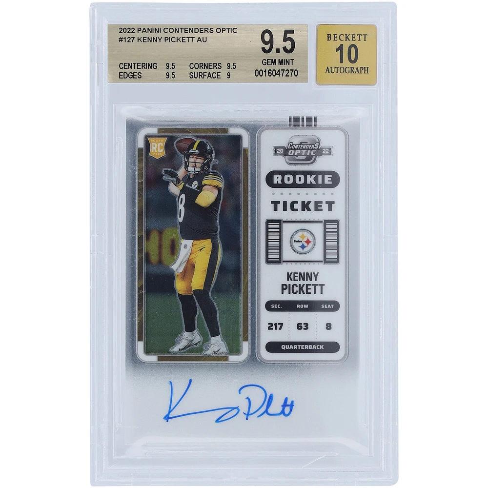 Carte de recrue authentifiée 9,5/10 Panini Contenders Optic #127 BGS autographiée par Kenny Pickett des Pittsburgh Steelers - Sous-grades 9,5, 9,5, 9,5, 9
