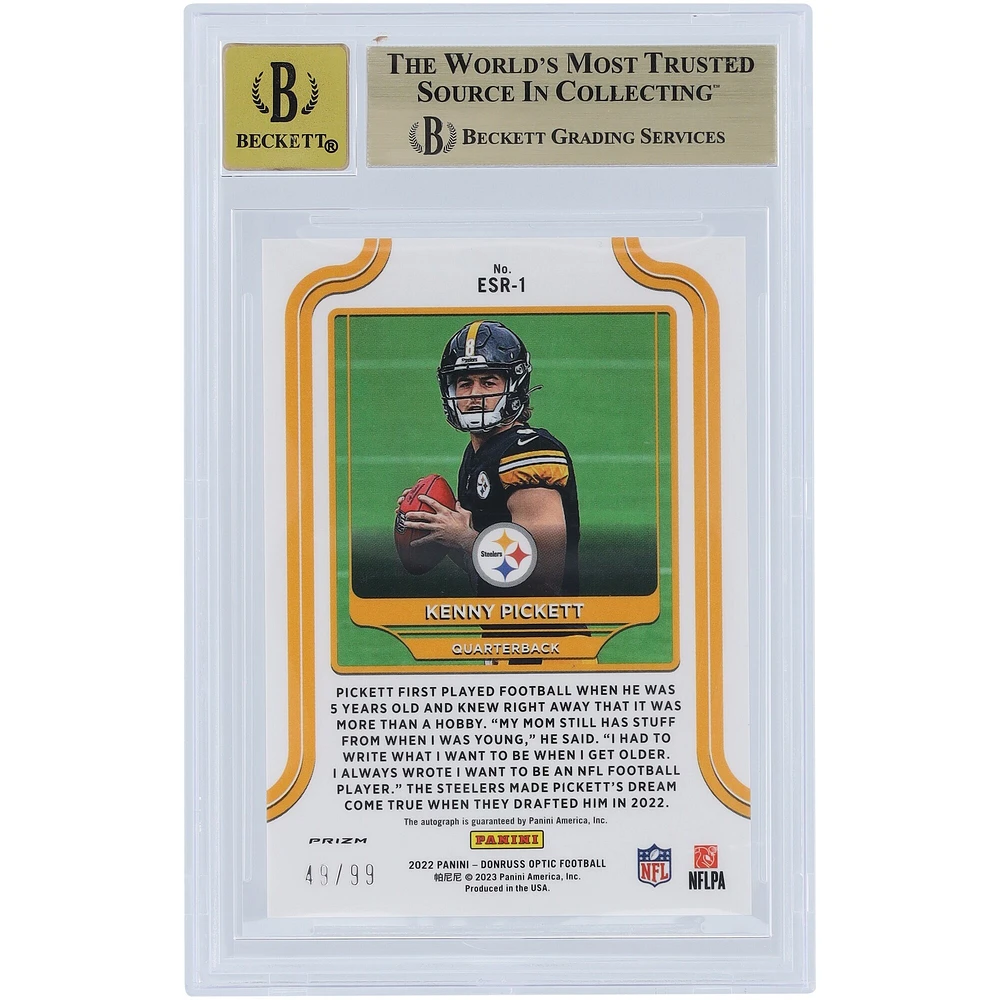 Carte de recrue authentifiée 9,5/10 Panini Donruss Optic Elite Series 2022 autographiée par Kenny Pickett des Steelers de Pittsburgh