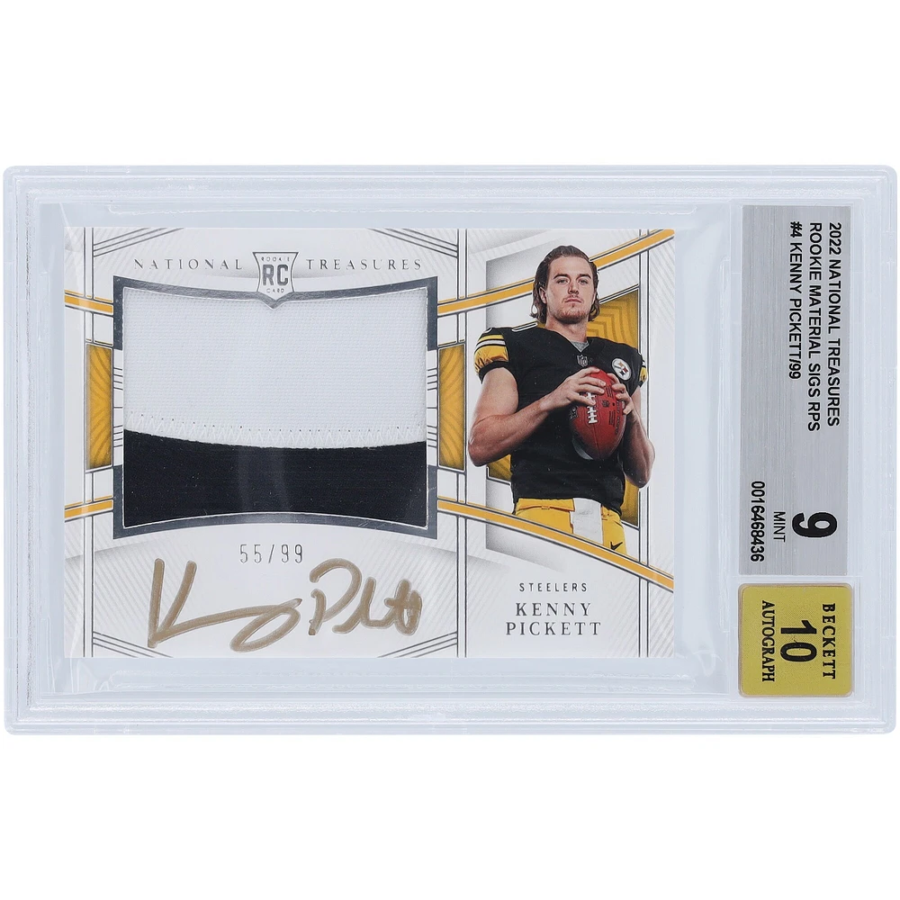 Carte relique bicolore Panini National Treasures 2022 autographiée par Kenny Pickett des Pittsburgh Steelers #RMS-KPI #55/99 BGS authentifiée 9/10 Rookie