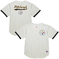 Chemise boutonnée en maille à logo vintage Final Seconds des Pittsburgh Steelers de Mitchell & Ness pour homme, couleur crème