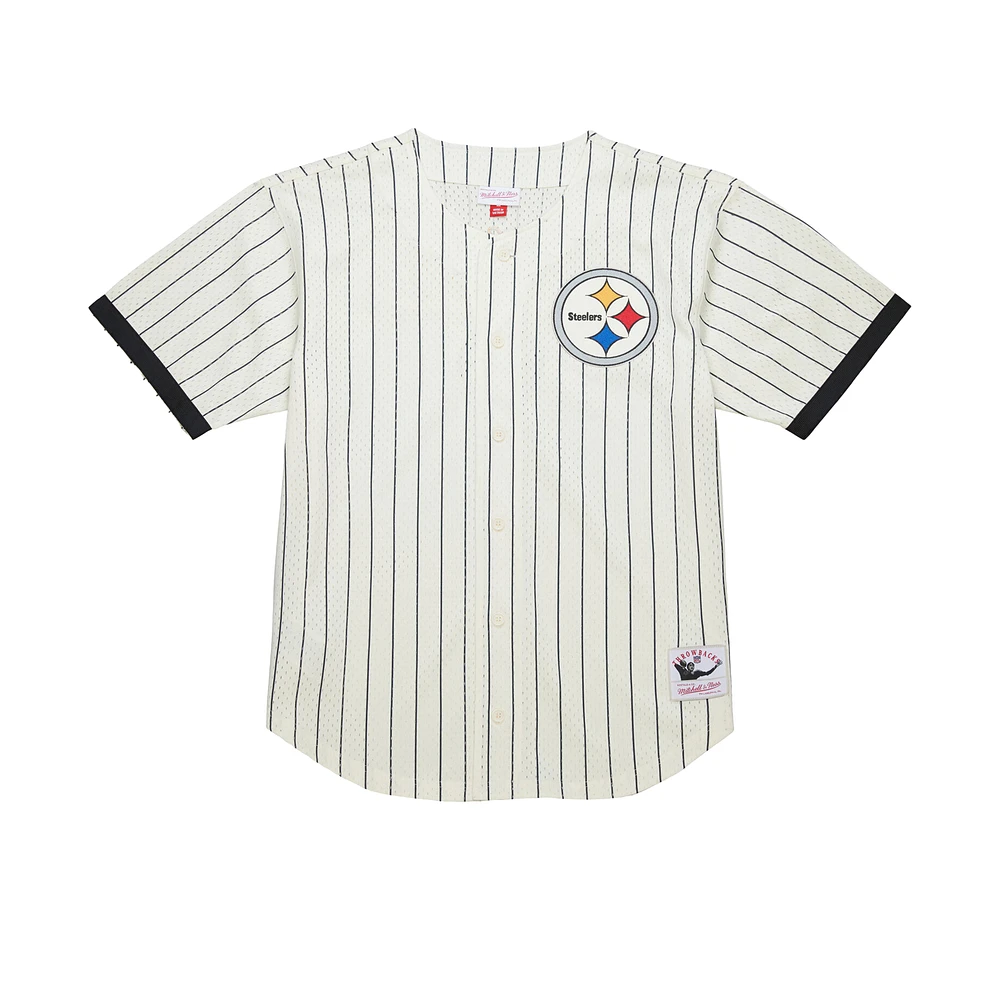 Chemise boutonnée en maille à logo vintage Final Seconds des Pittsburgh Steelers de Mitchell & Ness pour homme, couleur crème