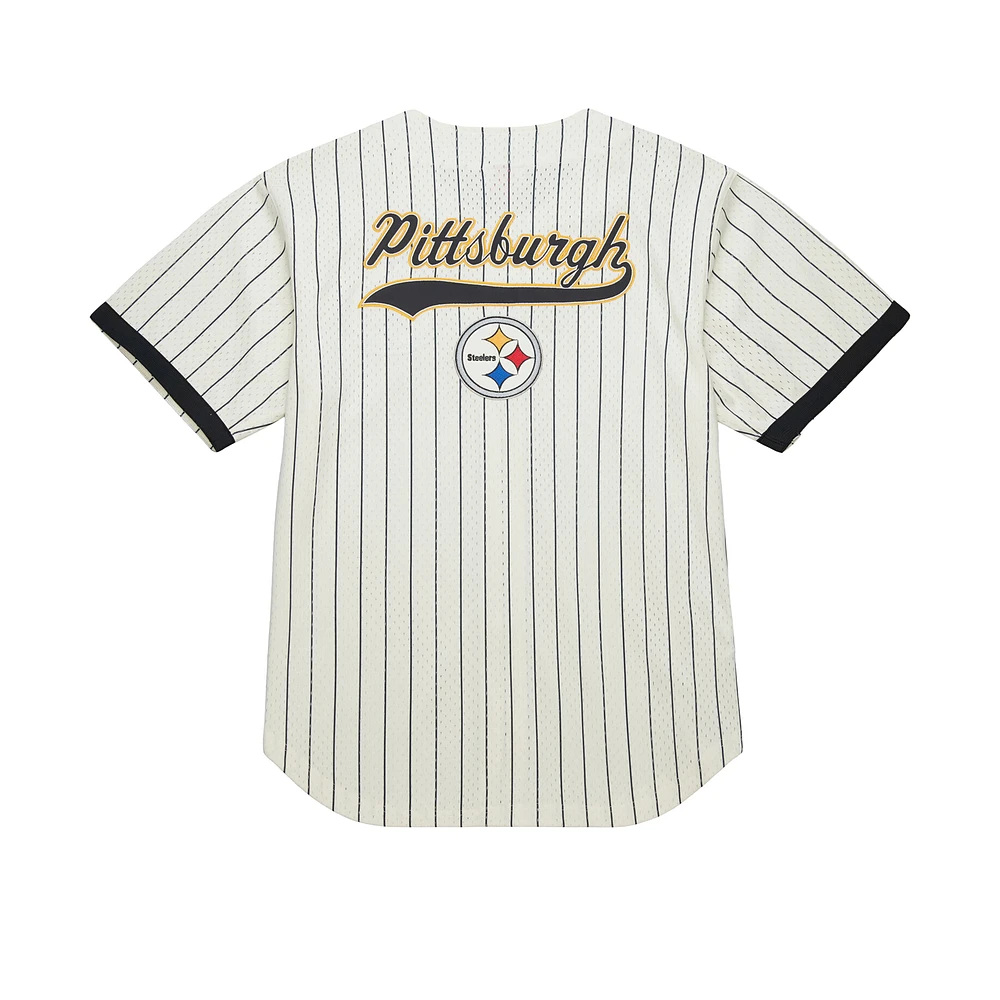 Chemise boutonnée en maille à logo vintage Final Seconds des Pittsburgh Steelers de Mitchell & Ness pour homme, couleur crème