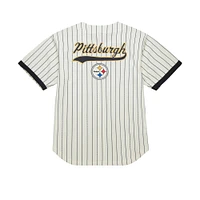 Chemise boutonnée en maille à logo vintage Final Seconds des Pittsburgh Steelers de Mitchell & Ness pour homme, couleur crème