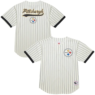 Chemise boutonnée en maille à logo vintage Final Seconds des Pittsburgh Steelers de Mitchell & Ness pour homme, couleur crème
