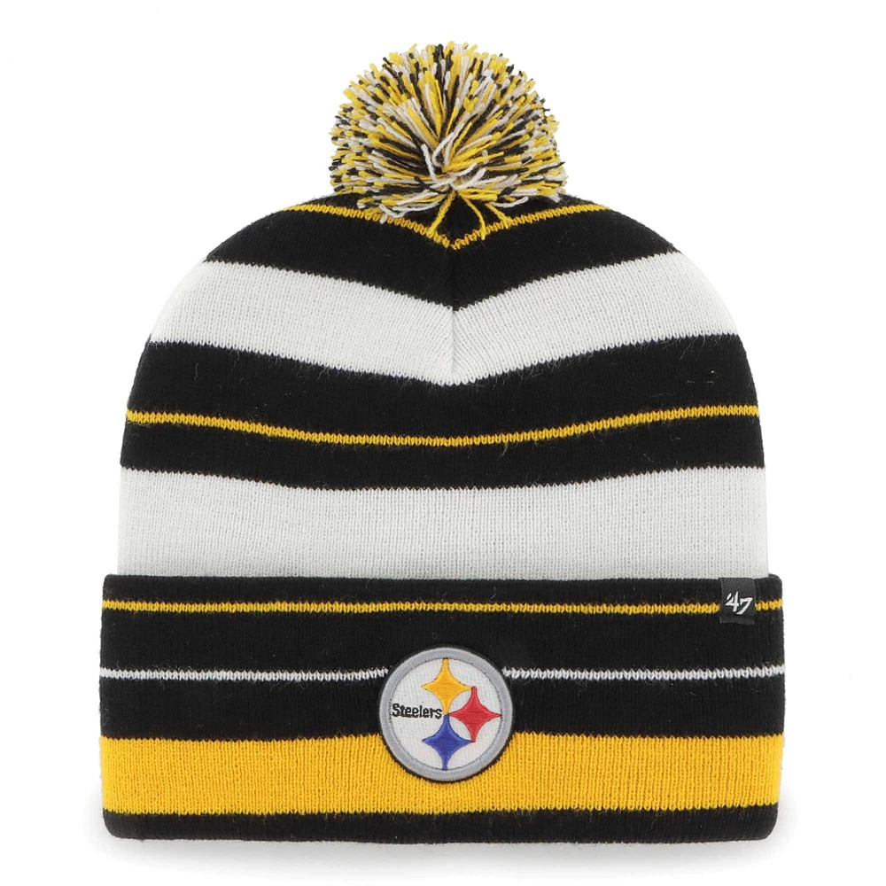 Bonnet en tricot à revers Powerline '47 Pittsburgh Steelers noir pour femmes avec pompon