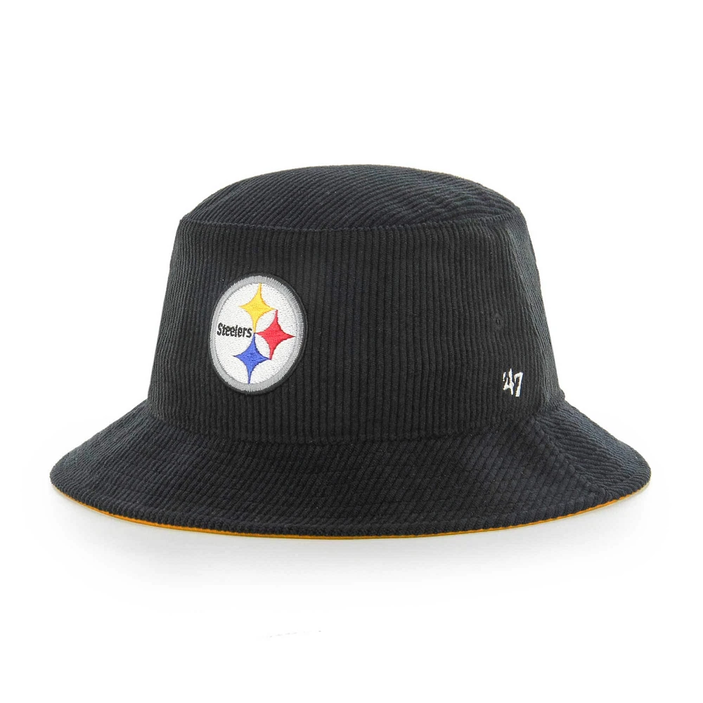 Chapeau bob noir en cordon épais '47 des Pittsburgh Steelers pour hommes