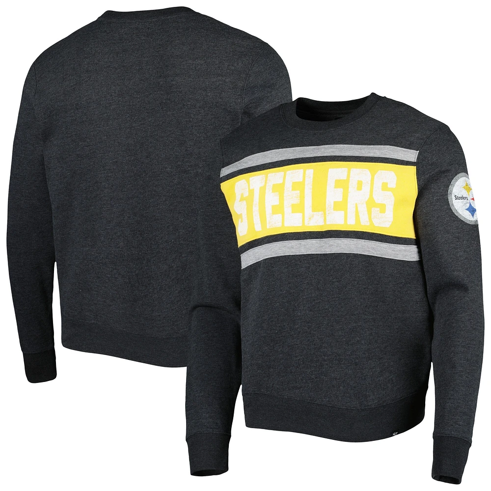 Men's '47 Heathered Black Pittsburgh Steelers Bypass Tribeca Pullover Sweatshirt