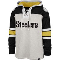 Men's '47 Heathered Gray/Black Pittsburgh Steelers Gridiron Lace-Up - Pullover Hoodie