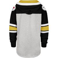 Men's '47 Heathered Gray/Black Pittsburgh Steelers Gridiron Lace-Up - Pullover Hoodie