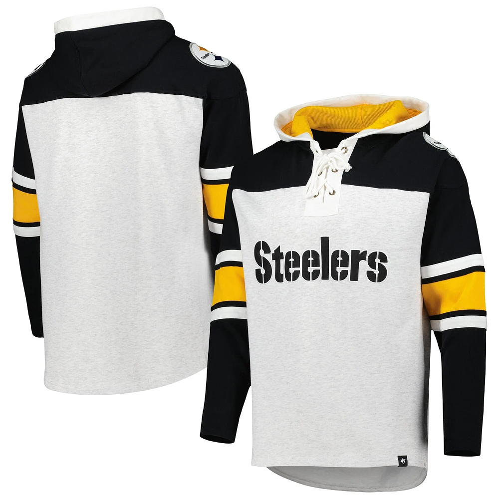 Chandail à capuchon lacets gris chiné pour hommes '47 Pittsburgh Steelers Gridiron