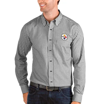 Pittsburgh Steelers Antigua Women's Ease Flannel Button-Up Long Sleeve Shirt  - Black/Gray