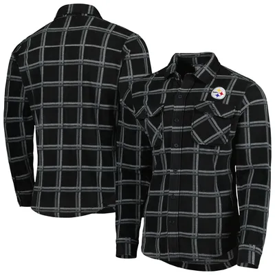 Pittsburgh Steelers Antigua Industry Flannel Button-Up Shirt Jacket - Black