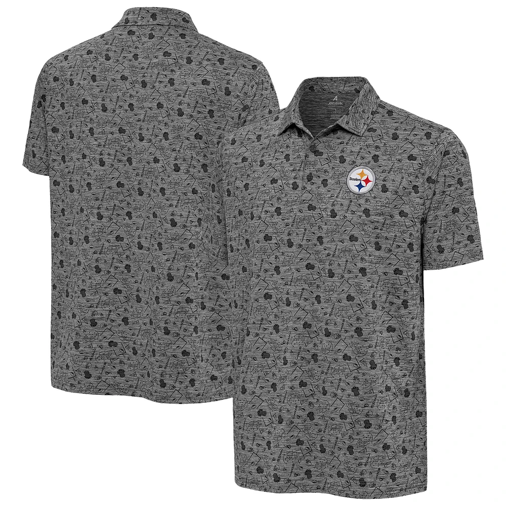 Polo Relentless Antigua Heather Black pour homme des Steelers de Pittsburgh