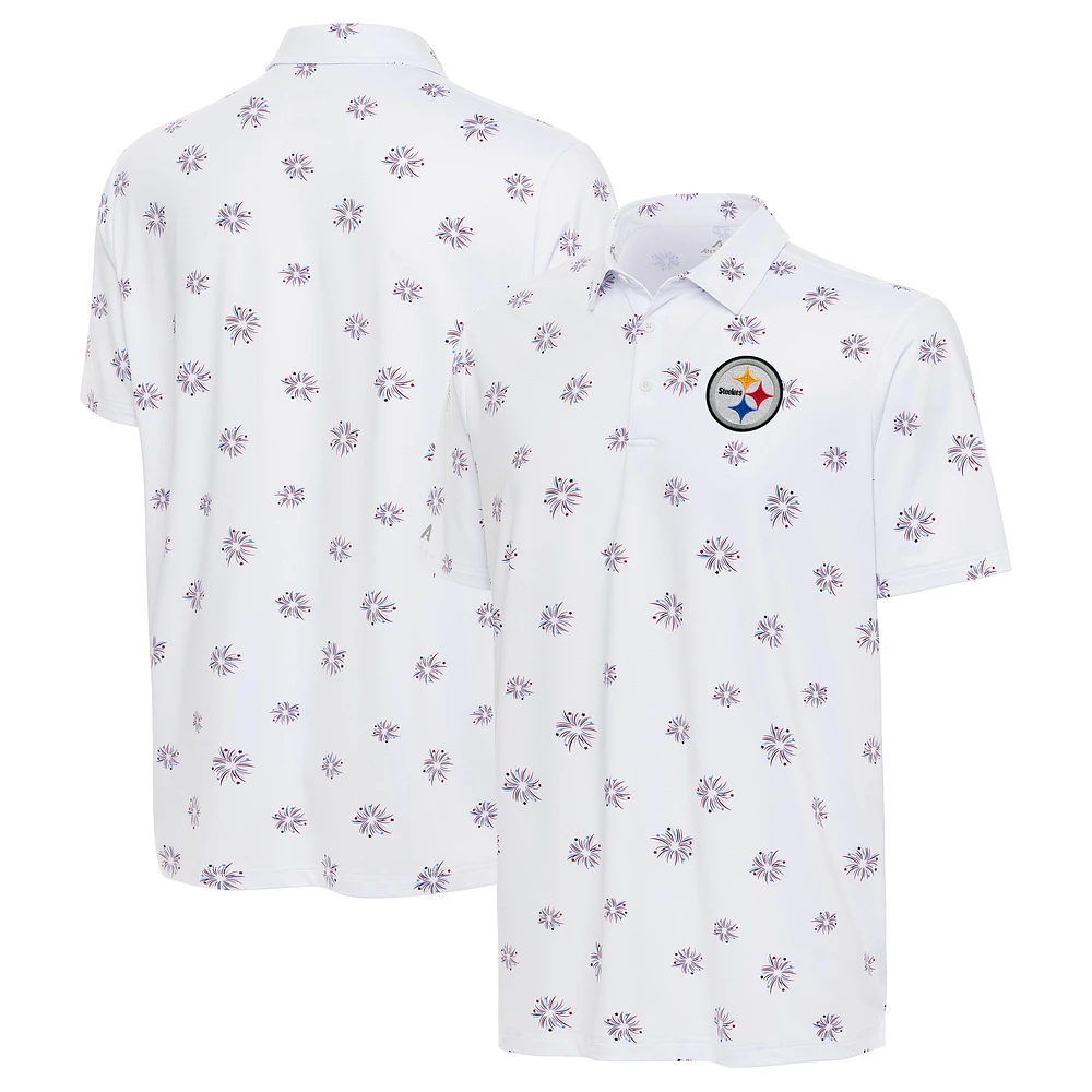 Polo antigua blanc pour hommes des Pittsburgh Steelers Fireworks