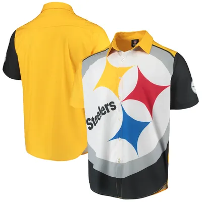 Pittsburgh Steelers Big Logo Button-Up Woven T-Shirt - Black