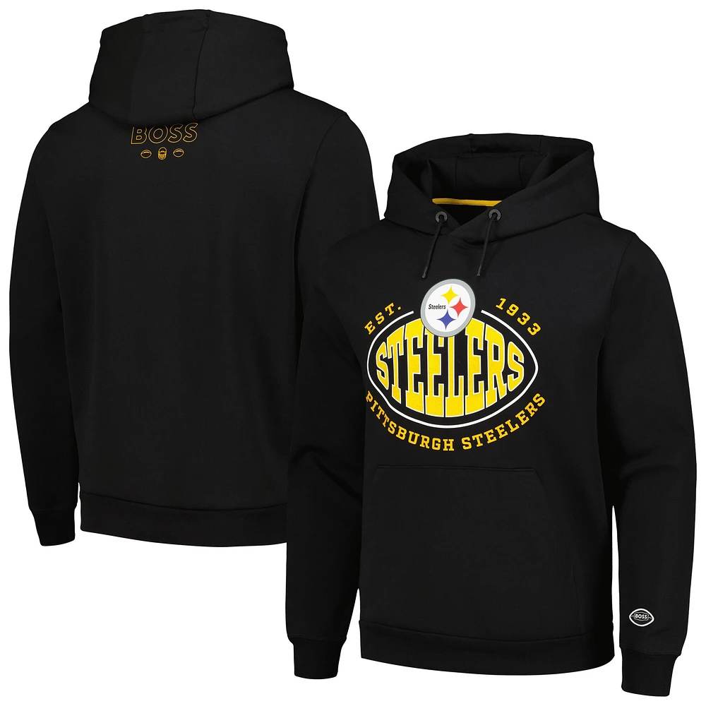 Men's BOSS X NFL Black Pittsburgh Steelers Touchback Pullover Hoodie