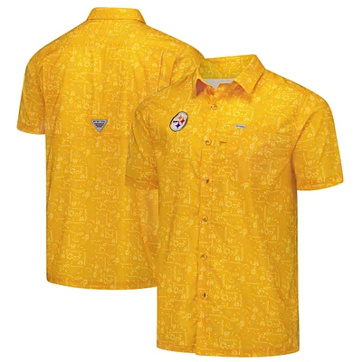 Chemise boutonnée Columbia PFG Gold Pittsburgh Steelers Super Slack Tide Omni-Wick pour homme