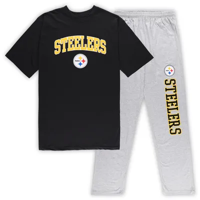Pittsburgh Steelers Concepts Sport Big & Tall T-Shirt Pants Sleep Set - Black/Heather Gray