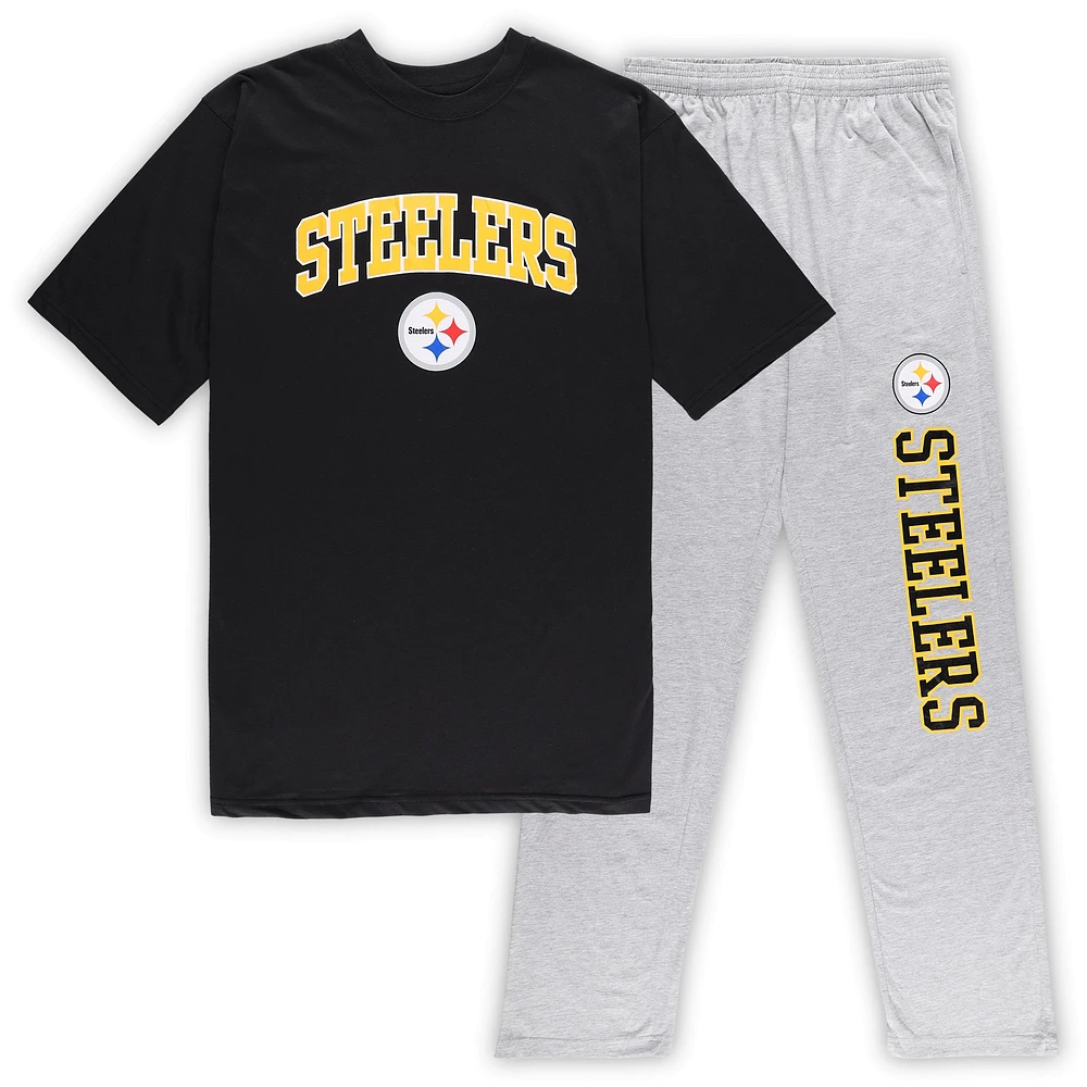 Men's Concepts Sport Black/Heather Gray Pittsburgh Steelers Big & Tall T-Shirt Pants Sleep Set