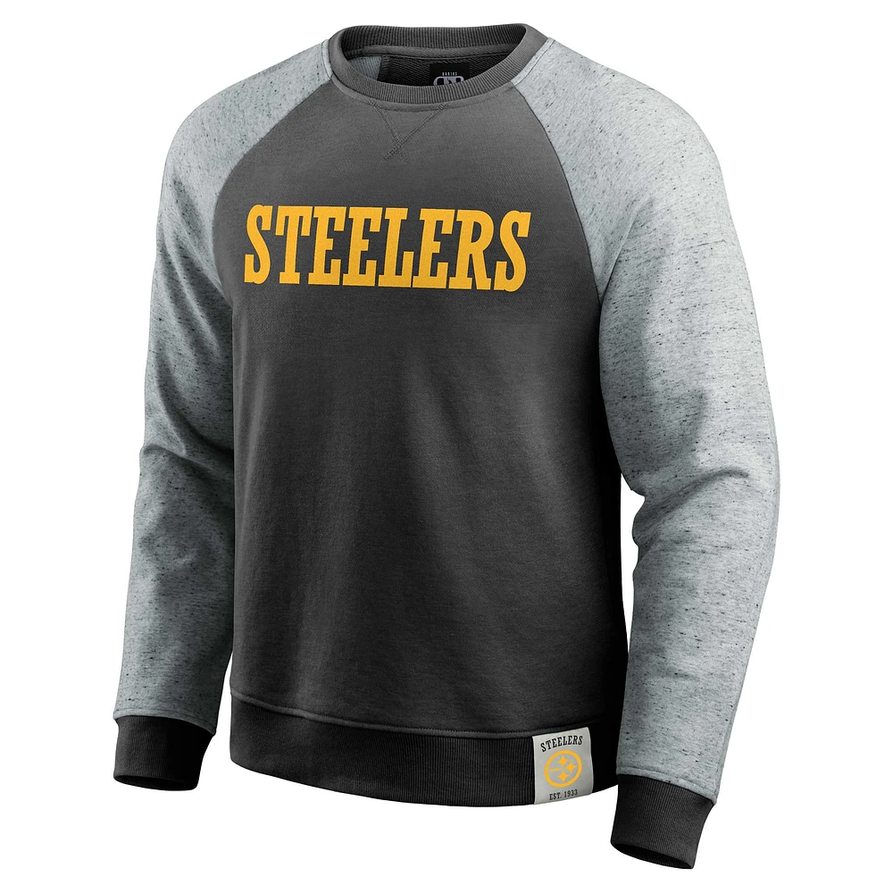 Men's Darius Rucker Collection by Fanatics Black/Heather Gray Pittsburgh Steelers Colorblock Pullover Sweatshirt