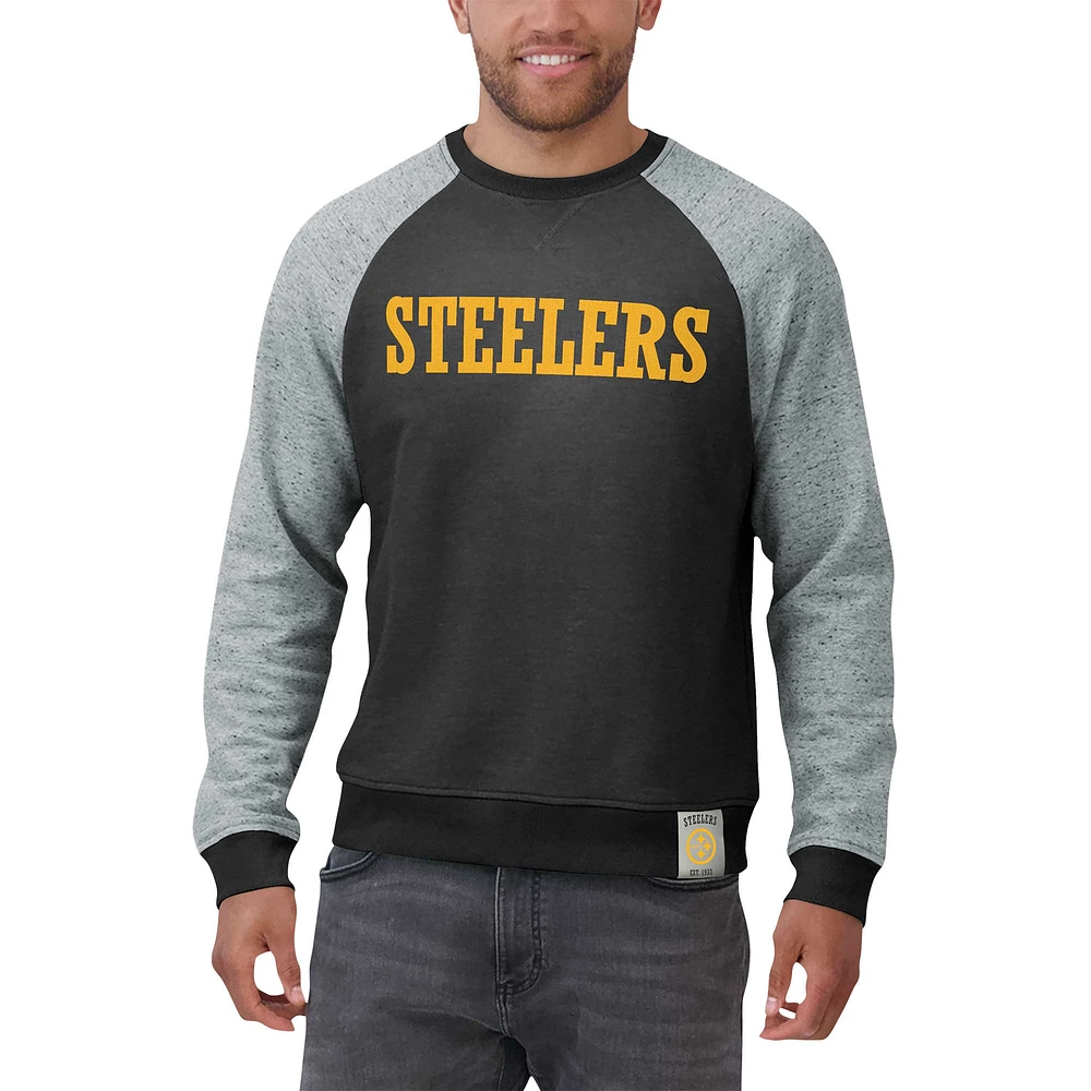 Men's Darius Rucker Collection by Fanatics Black/Heather Gray Pittsburgh Steelers Colorblock Pullover Sweatshirt