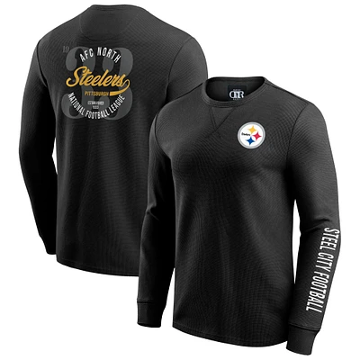 T-shirt à manches longues en tricot gaufré délavé noir pour homme de la collection Darius Rucker par Fanatics des Pittsburgh Steelers