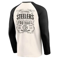 Men's Darius Rucker Collection by Fanatics Cream/Black Pittsburgh Steelers Raglan Henley T-Shirt