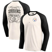 Men's Darius Rucker Collection by Fanatics Cream/Black Pittsburgh Steelers Raglan Henley T-Shirt