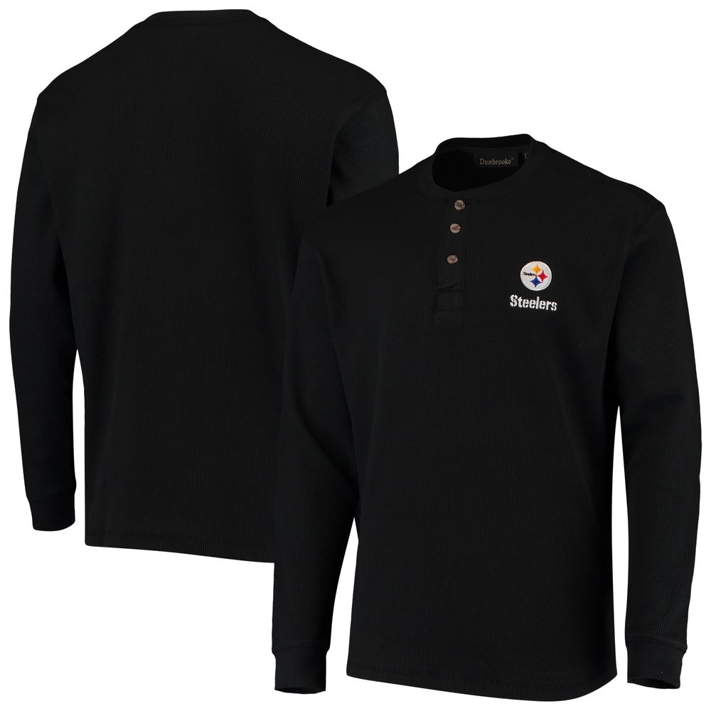 Men's Dunbrooke Black Pittsburgh Steelers Logo Maverick Thermal Henley Long Sleeve T-Shirt