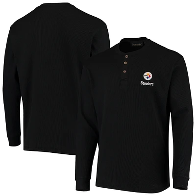 T-shirt à manches longues pour hommes Dunbrooke Pittsburgh Steelers Logo Maverick Thermal Henley noir