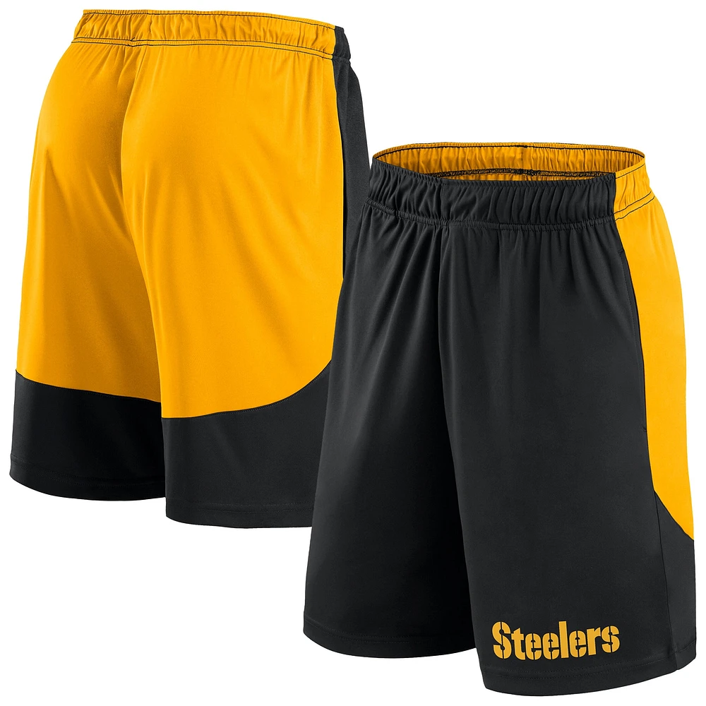 Short de lancement Fanatics noir/or pour hommes Pittsburgh Steelers Big & Tall