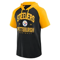 Men's Fanatics Black/Gold Pittsburgh Steelers Prime Short Sleeve Pullover Hoodie