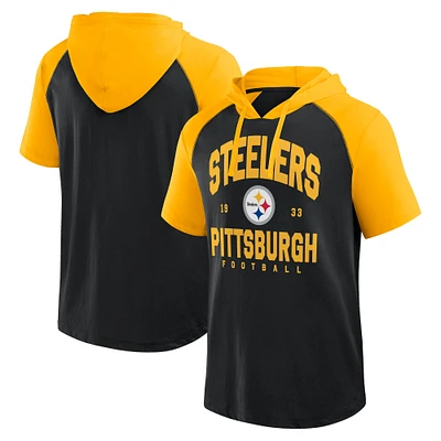 Men's Fanatics Black/Gold Pittsburgh Steelers Prime Short Sleeve Pullover Hoodie