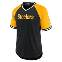 T-shirt raglan à col en V Second Wind Fanatics pour hommes, noir/or, Pittsburgh Steelers